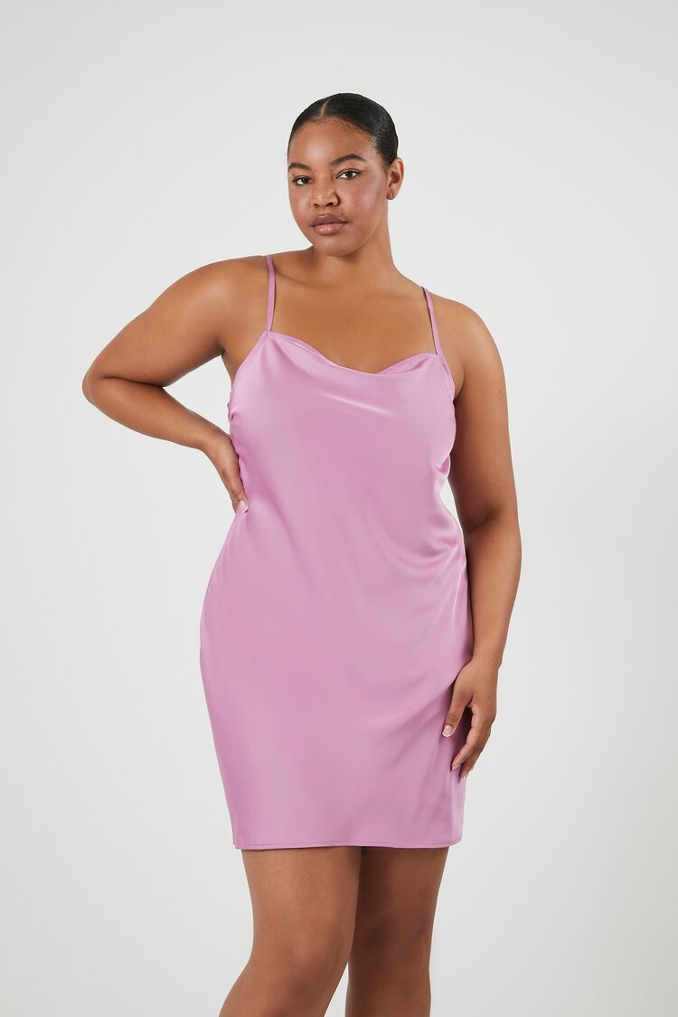 Forever 21 Plus Women's Satin Cowl Mini Slip Dress Purple