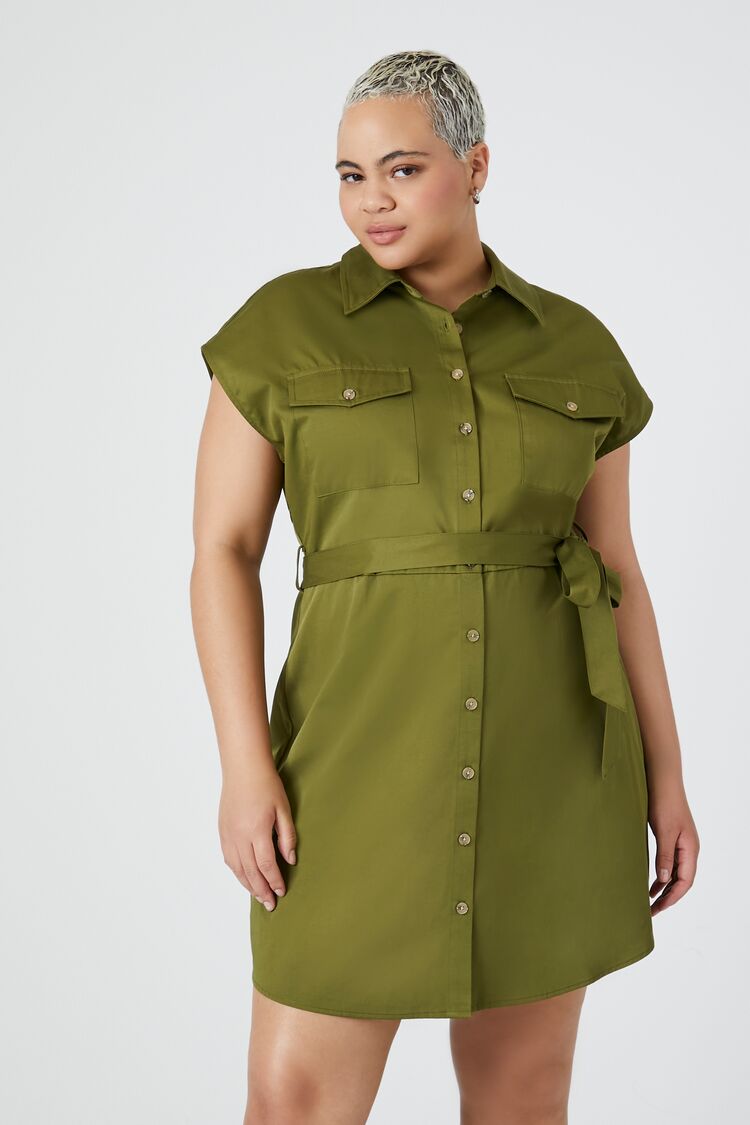 Forever 21 Plus Women's Mini Shirt Dress Olive