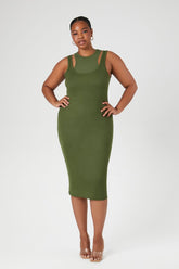 Forever 21 Plus Women's Combo Bodycon Midi Dress Cypress