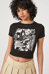 Forever 21 Women's Rocking Angels Graphic T-Shirt Black/White