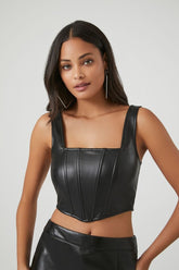 Forever 21 Women's Faux Leather/Pleather Corset Crop Top Black