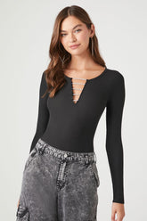 Forever 21 Women's Rhinestone Long-Sleeve Bodysuit Black