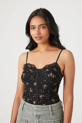 Forever 21 Women's Floral Print Lace Bodysuit Black/Multi