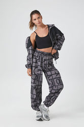 Forever 21 Women's Active Geo Print Windbreaker Joggers Charcoal/Black