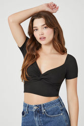 Forever 21 Women's Twisted-Front Crop Top Black