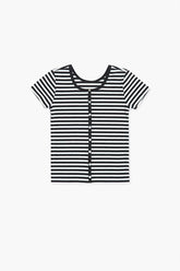 Forever 21 Girls Striped Rib-Knit Cropped T-Shirt (Kids) White/Black