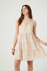 Forever 21 Women's Tiered Halter Shift Mini Spring/Summer Dress Oatmeal