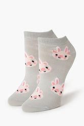 Forever 21 Women's Bunny Pig Graphic Ankle Socks Grey/Multi