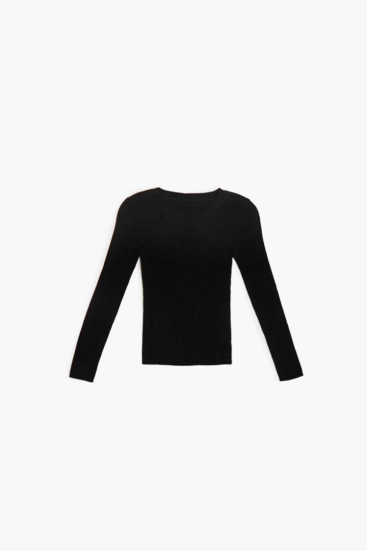 Forever 21 Knit Girls Crew-Neck Sweater (Kids) Black