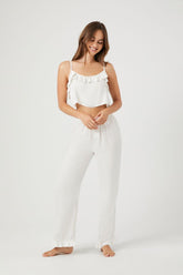 Forever 21 Women's Satin Ruffle Pajama Pants Ivory