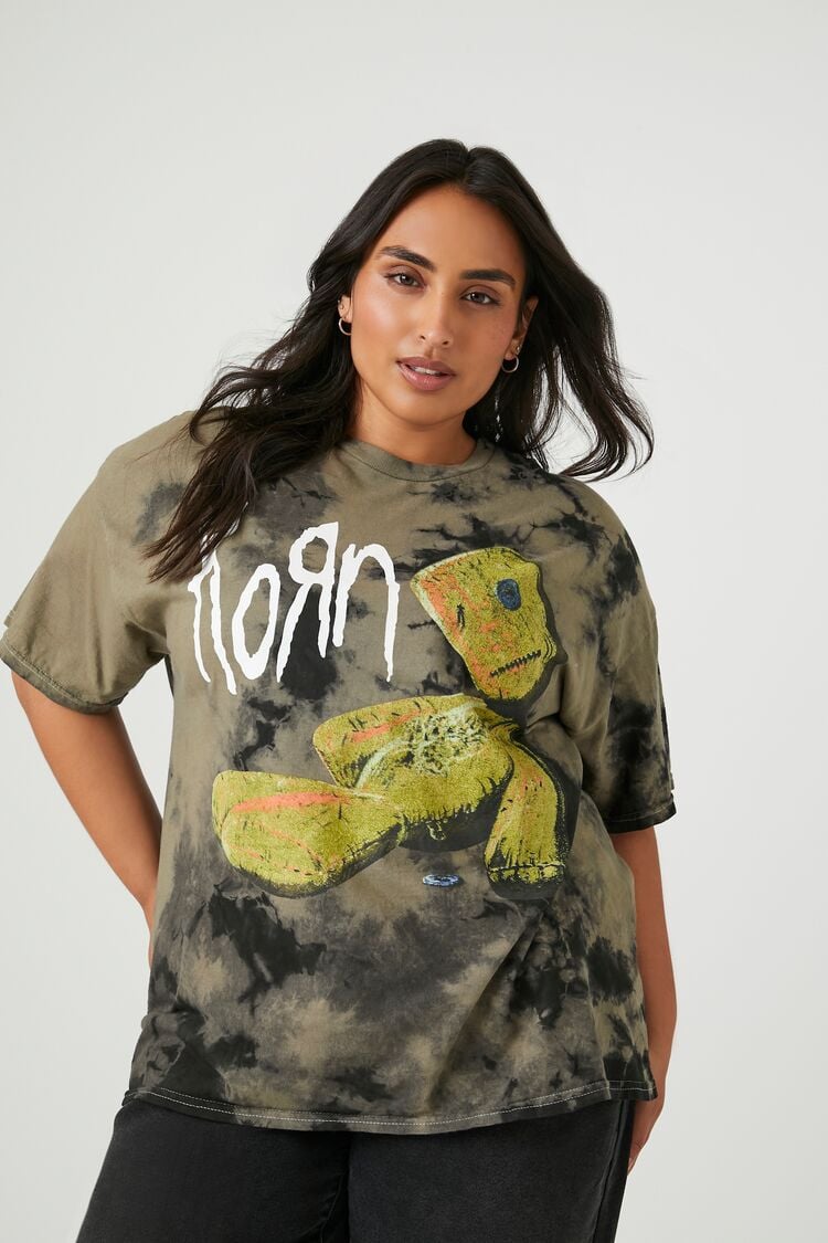 Forever 21 Plus Women's Korn Graphic T-Shirt Olive/Multi