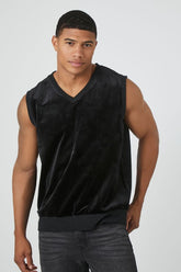 Forever 21 Men's Velour V-Neck Vest Black