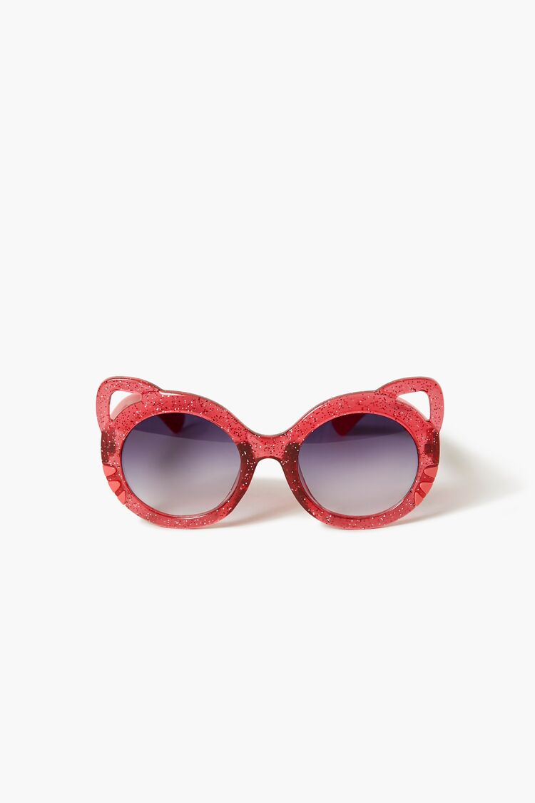 Forever 21 Girls Glitter Round Sunglasses (Kids) Red