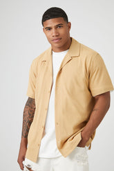 Forever 21 Men's Textured Short-Sleeve Shirt Camel