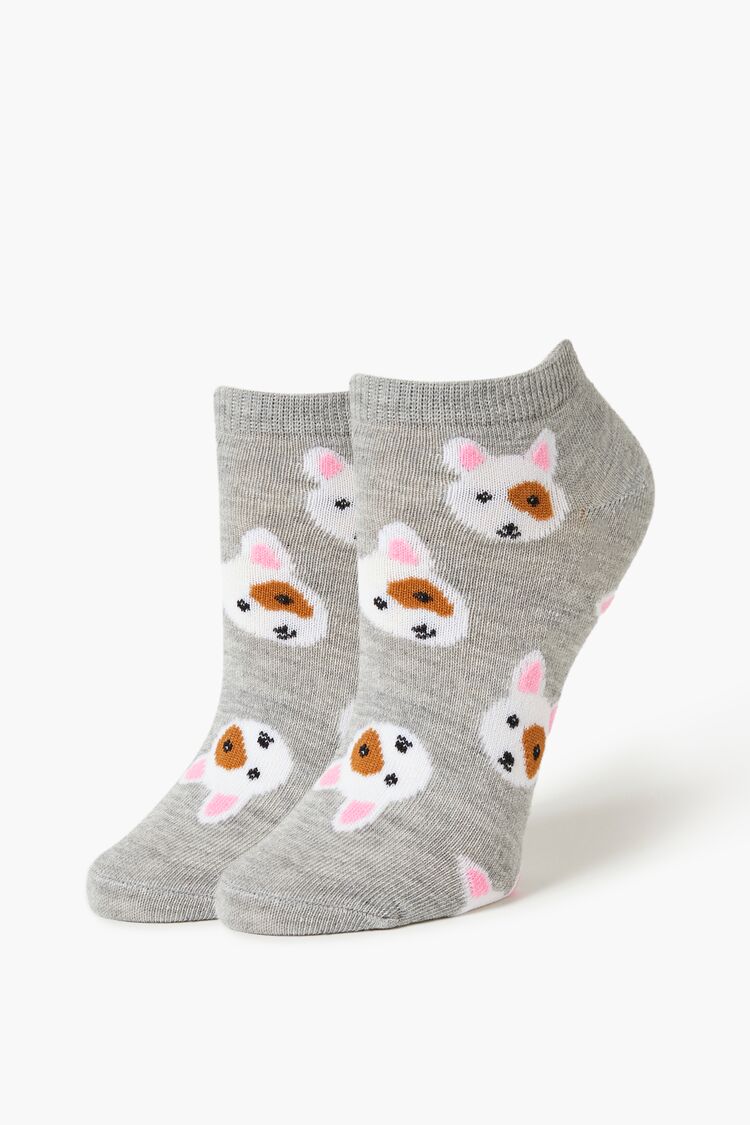 Forever 21 Women's Dog Print Ankle Socks Heather Grey/Multi