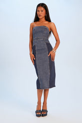 Forever 21 Women's Strapless Denim Midi Spring/Summer Dress Dark Denim