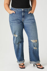 Forever 21 Plus Women's Stretch-Denim Boyfriend Jeans Medium Denim