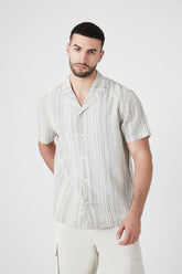 Forever 21 Men's Linen-Blend Striped Shirt Cream/Grey