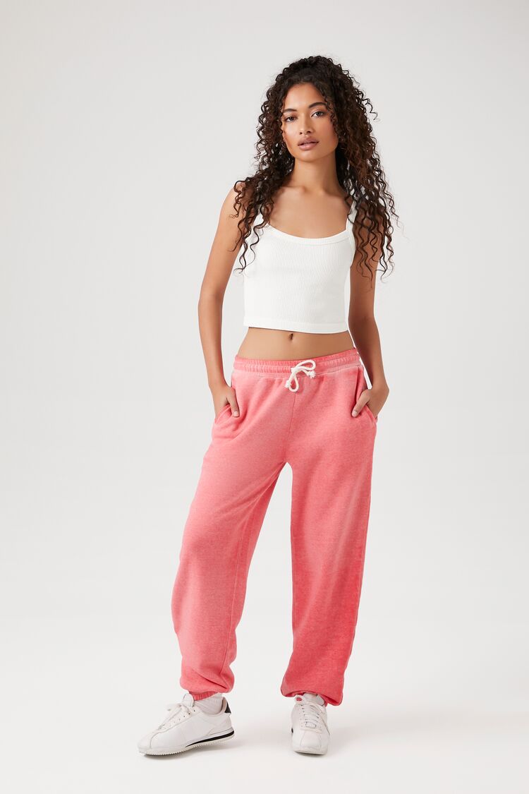 Forever 21 Women's Mineral Wash Drawstring Joggers Coral