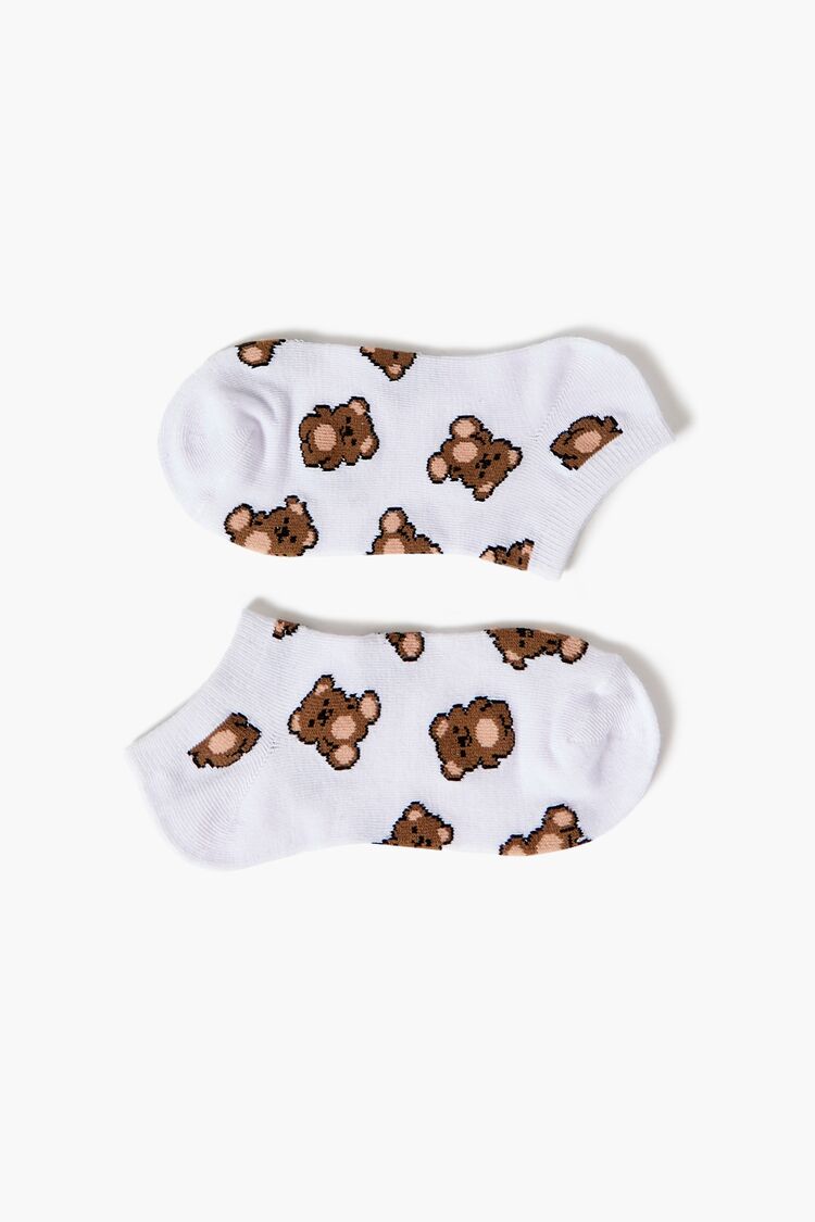 Forever 21 Women's Teddy Bear Ankle Socks White/Multi