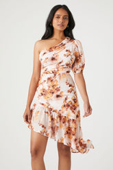 Forever 21 Women's Floral Print One-Shoulder Midi Dress Blush/Multi