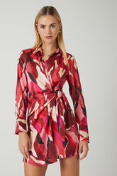 Forever 21 Women's Twill Abstract Print Wrap Dress Burgundy/Multi