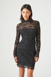 Forever 21 Women's Lace Mock Neck Bodycon Mini Dress Black