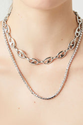 Forever 21 Women's Layered Mariner Chain Necklace Silver/Clear