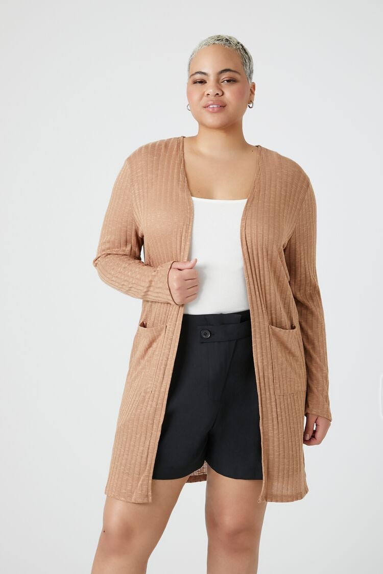 Forever 21 Knit Plus Women's Open-Front Cardigan Sweater Cinnamon Roll