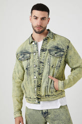 Forever 21 Men's Acid Wash Denim Trucker Trucker Jacket Yellow/Multi