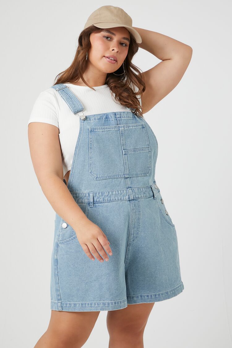 Forever 21 Plus Women's Denim Overall Shorts Light Denim