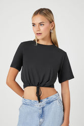 Forever 21 Women's Drawstring Short-Sleeve Crop Top Black