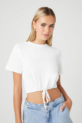 Forever 21 Women's Drawstring Short-Sleeve Crop Top White