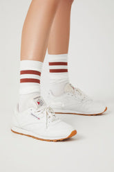 Forever 21 Women's Varsity-Striped Knee Socks White/Burgundy