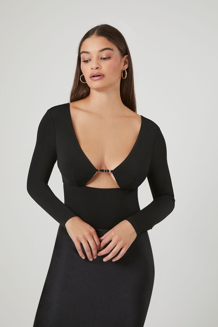 Forever 21 Women's Plunging Cutout Bodysuit Black