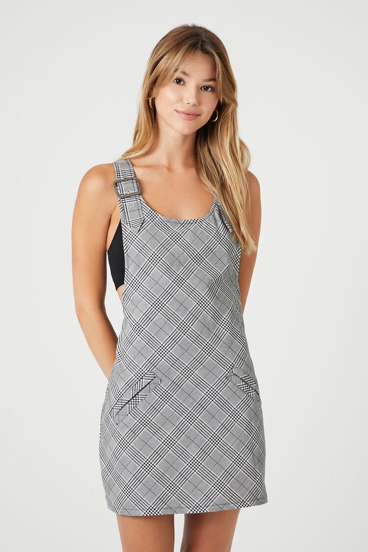 Forever 21 Women's Plaid Overall Mini Spring/Summer Dress Grey/Multi