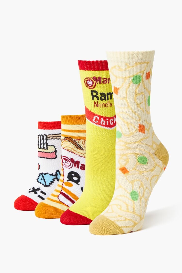 Forever 21 Women's Maruchan Crew Socks Set Orange/Multi