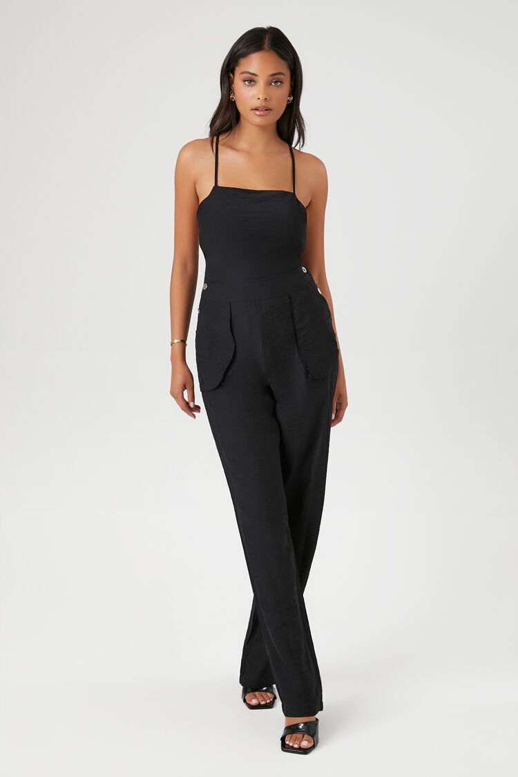 Forever 21 Women's Crisscross Cami Straight-Leg Jumpsuit Black