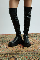 Forever 21 Women's Buckled Faux Leather/Pleather Knee-High Boots Black