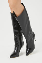 Forever 21 Women's Faux Leather/Pleather Pointed Stiletto Boots Black