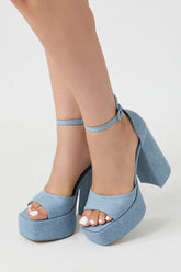 Forever 21 Women's  Platform Block Heels Denim