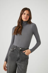 Forever 21 Women's Fitted Mock Neck Bodysuit Charcoal