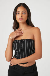 Forever 21 Women's Striped Bustier Tube Top Black/Grey