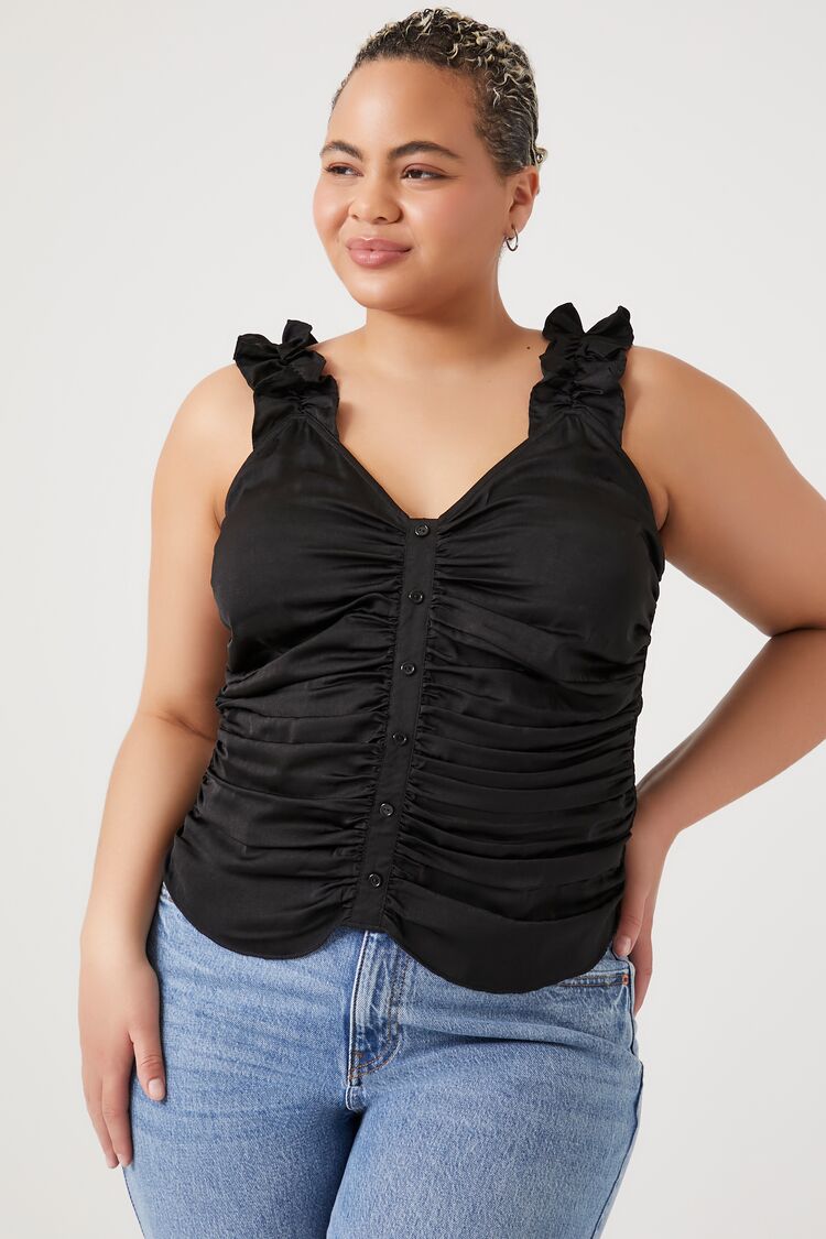 Forever 21 Plus Women's Ruffle-Strap Top Black