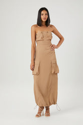 Forever 21 Women's Cargo Tube Maxi Long Dress Taupe