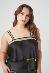 Forever 21 Plus Women's Satin Rhinestone-Trim Crop Top Black