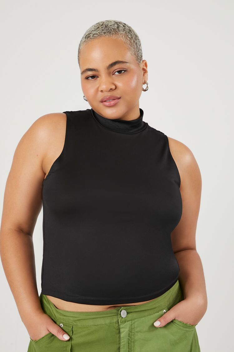 Forever 21 Plus Women's Sleeveless Mock Neck Top Black