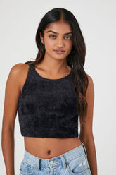 Forever 21 Women's Fuzzy Sweater-Knit Tank Top Black