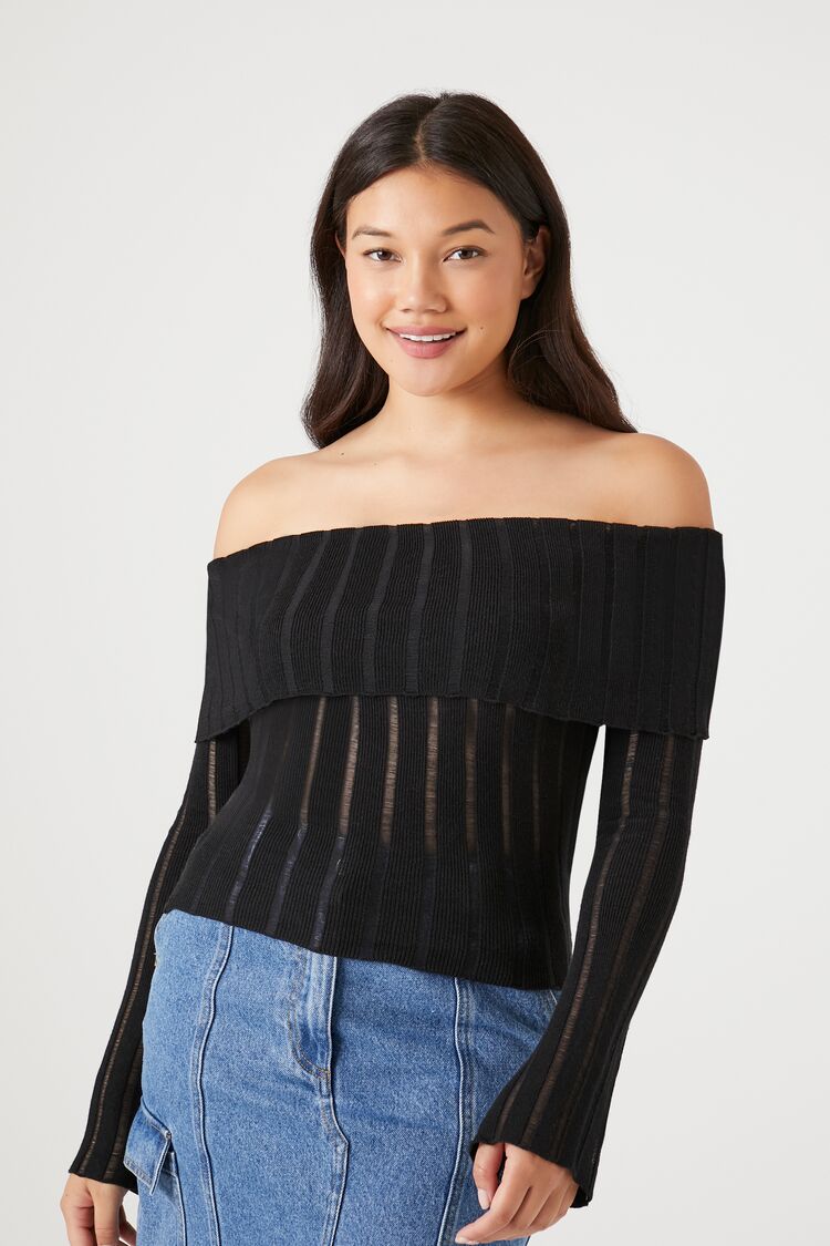 Forever 21 Knit Women's Ribbed Off-the-Shoulder Sweater Black