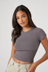 Forever 21 Women's Ribbed Cropped T-Shirt Charcoal